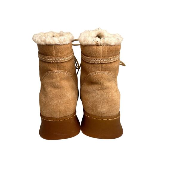 Vtg Y2K Report Tan Suede Fur Rubber Chunky Heel Ankle Boots Womens Sz 7.5 90s - Picture 15 of 16